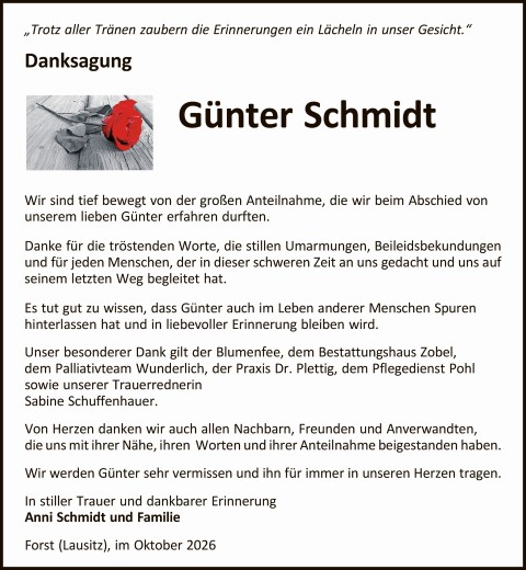 Danksagung Günter Schmidt