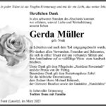 Danksagung Gerda Müller, geb. Noak