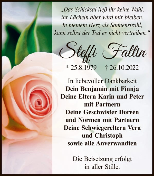 Traueranzeige Steffi Faltin