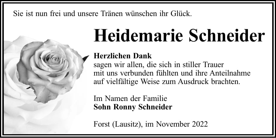 Danksagung Heidemarie Schneider