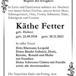 Traueranzeige Käthe Fetter, geb. Hubert