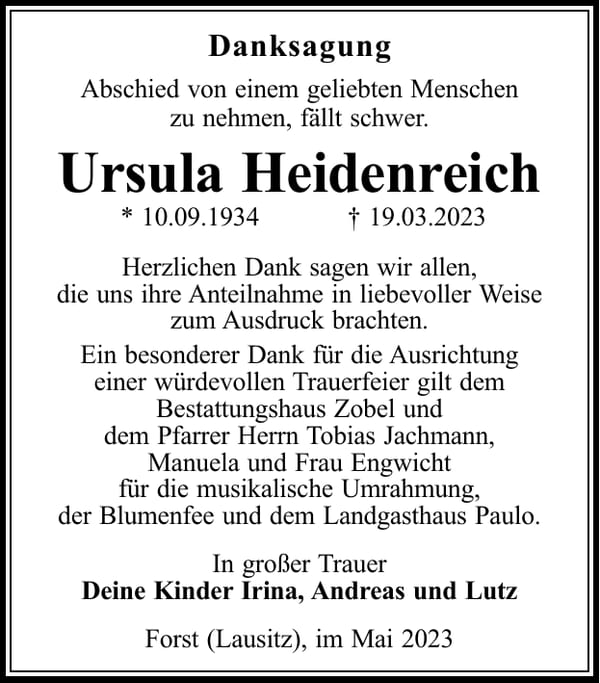 Danksagung Ursula Heidenreich