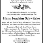 Danksagung Hans Joachim Schwitzke