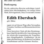 Danksagung Edith Ebersbach, geb. Hähne