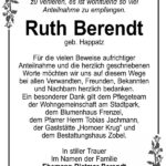 Danksagung Ruth Berendt, geb. Happatz