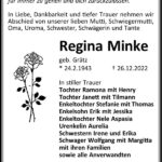 Traueranzeige Regina Minke, geb. Grätz