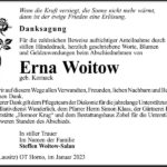 Danksagung Erna Woitow, geb. Kornack