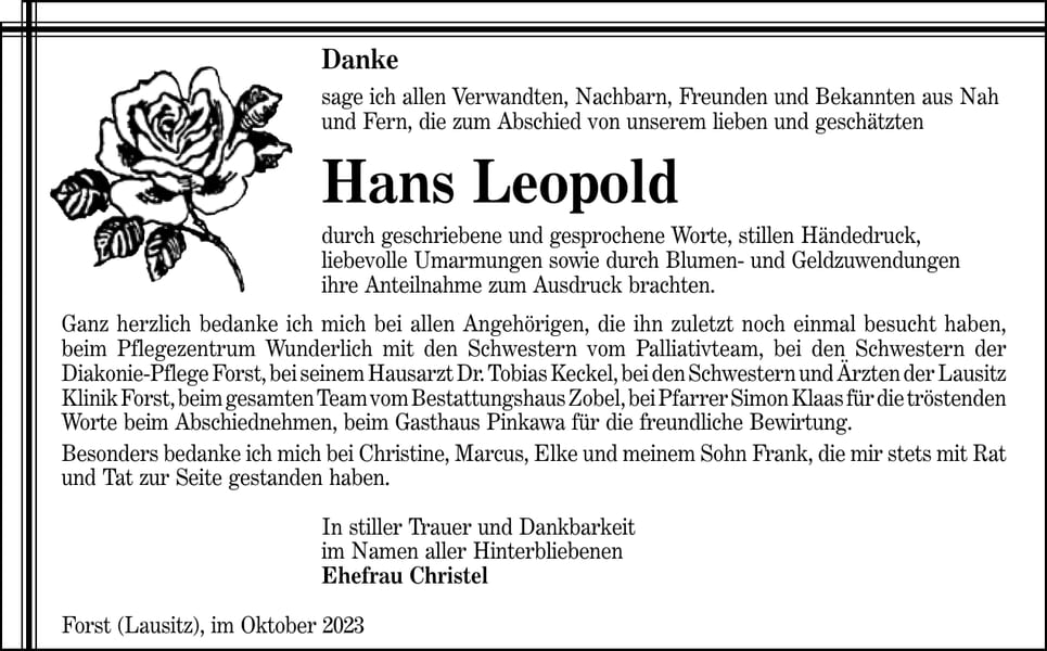 Danksagung Hans Leopold
