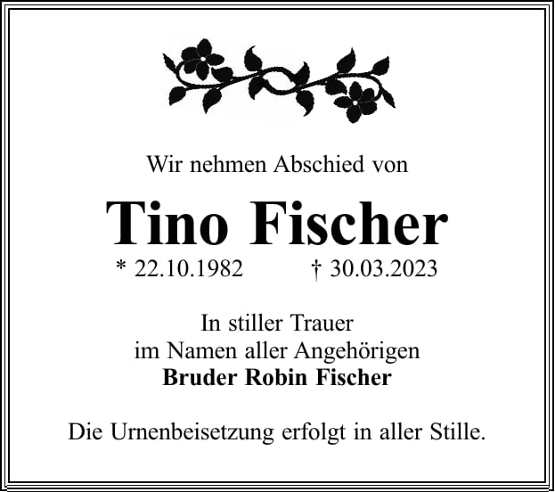 Traueranzeige Tino Fischer