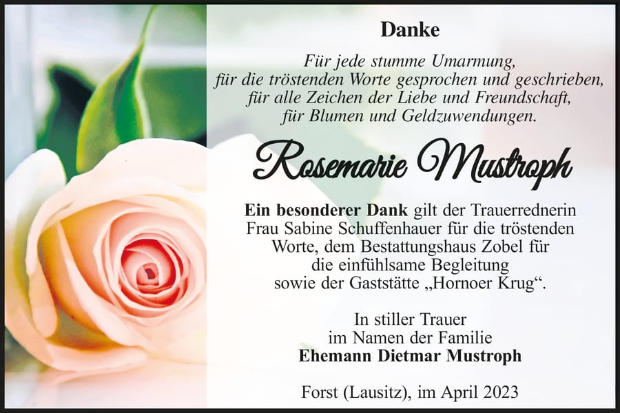 Danksagung Rosemarie Mustroph