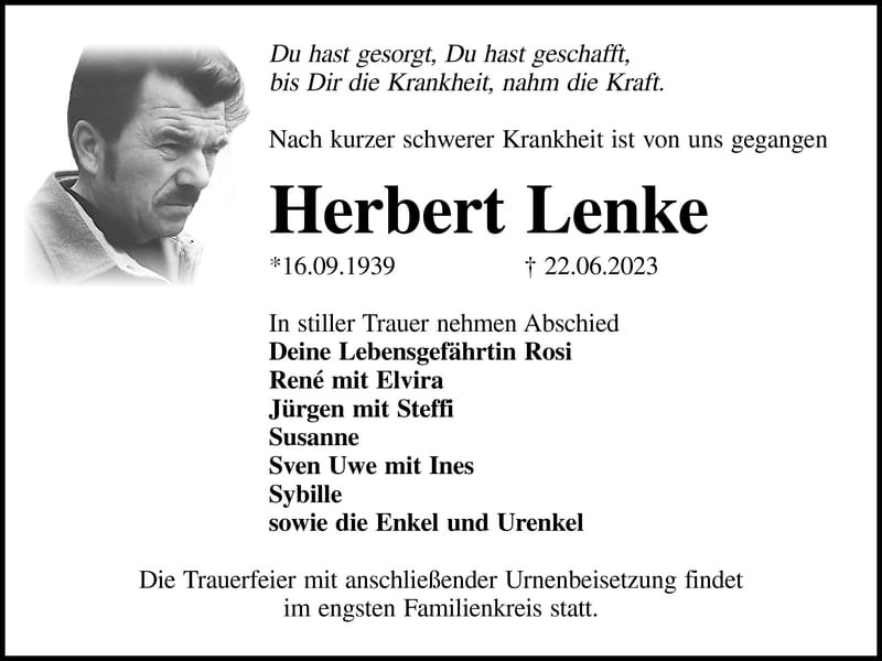 Traueranzeige Herbert Lenke