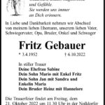 Traueranzeige Fritz Gebauer