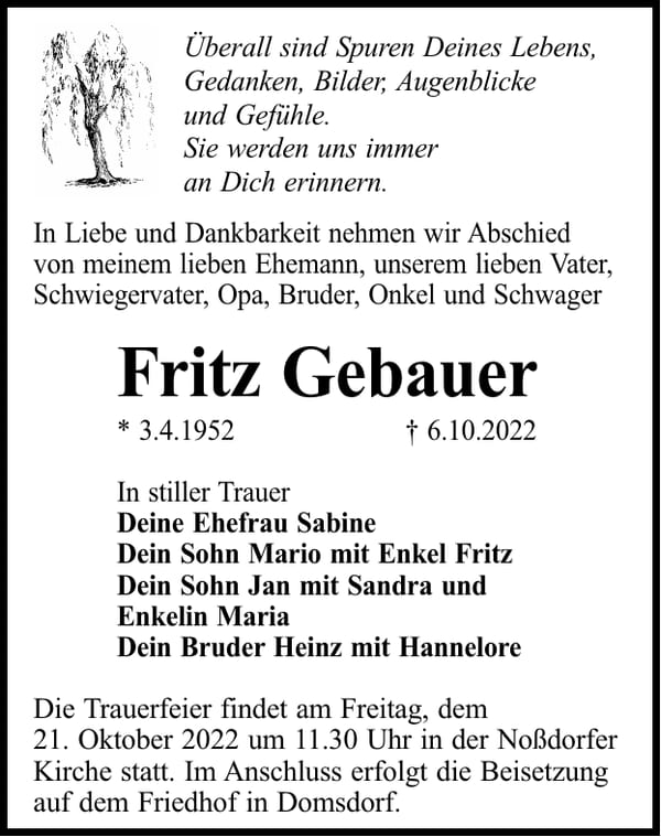 Traueranzeige Fritz Gebauer
