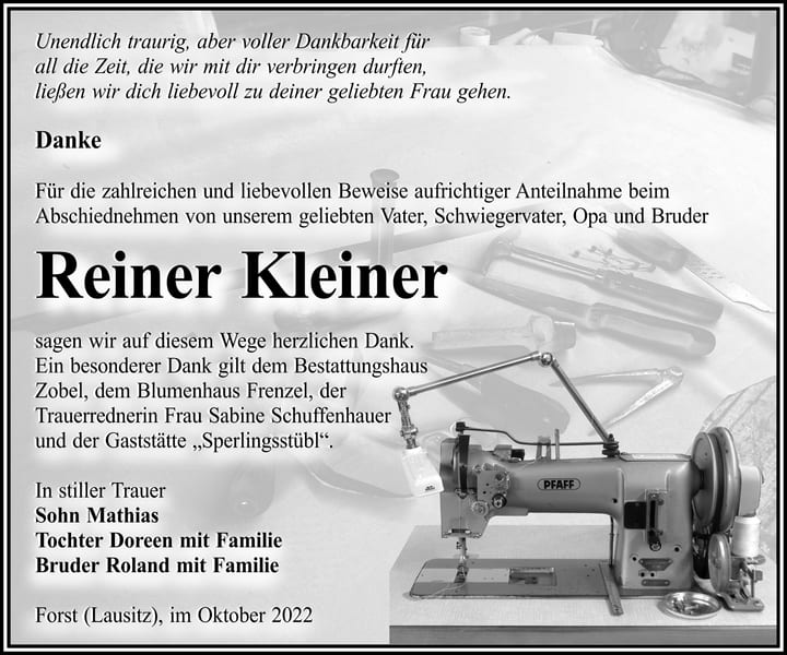 Danksagung Reiner Kleiner