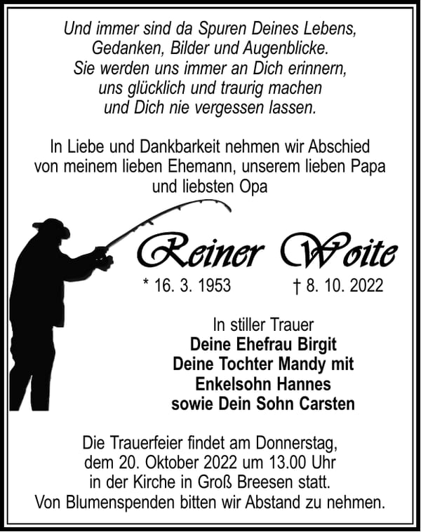 Traueranzeige Reiner Woite
