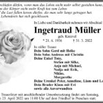 Traueranzeige Ingetraud Müller, geb. Knievel