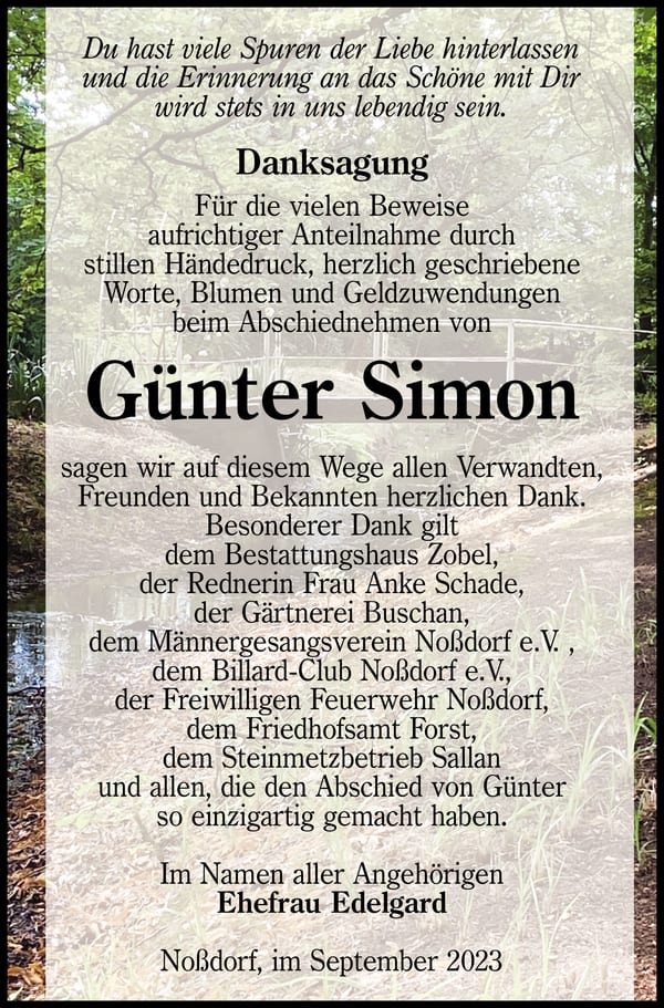 Danksagung Günter Simon