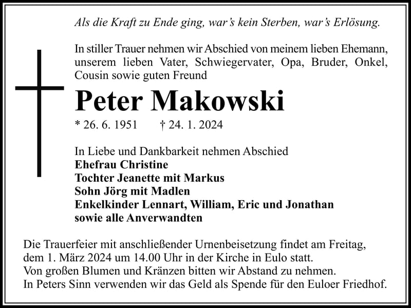 Traueranzeige Peter Makowski