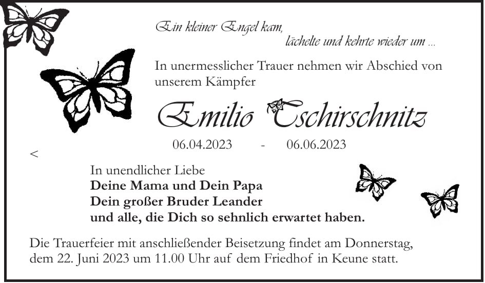 Traueranzeige Emilio Tschirschnitz