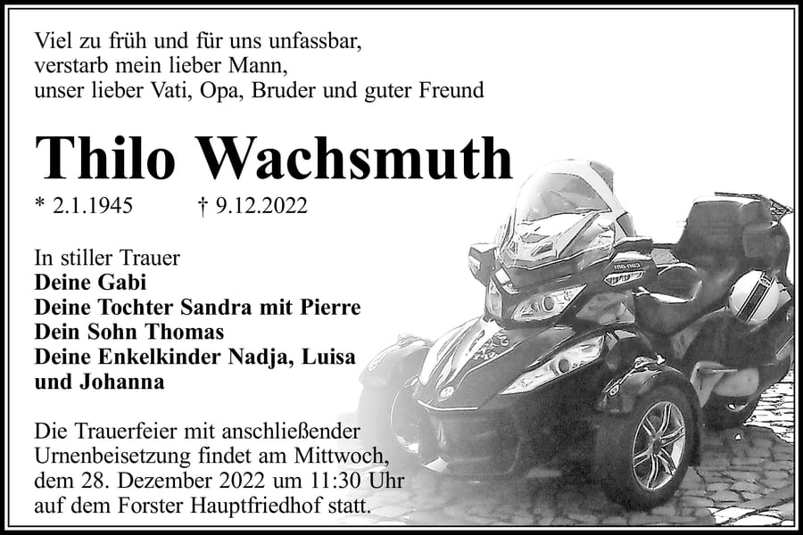 Traueranzeige Thilo Wachsmuth