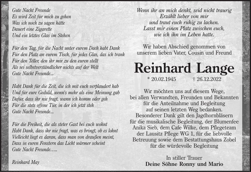 Danksagung Reinhard Lange