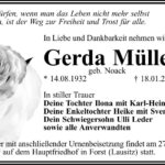Traueranzeige Gerda Müller, geb. Noack