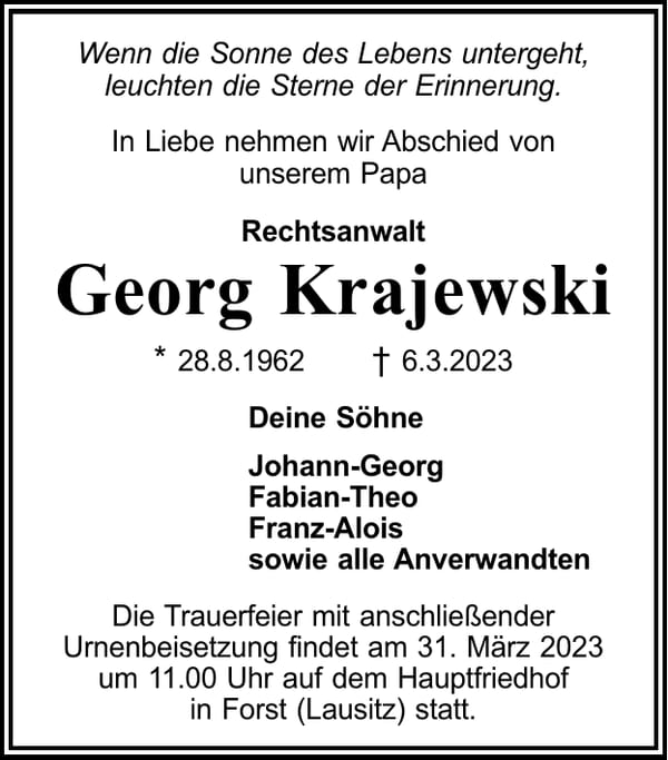Traueranzeige Georg Krajewski
