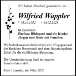 Traueranzeige Wilfried Wappler