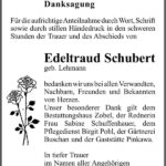 Danksagung Edeltraud Schubert, geb. Lehmann