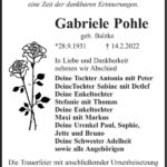 Traueranzeige Gabriele Pohle, geb. Balzke