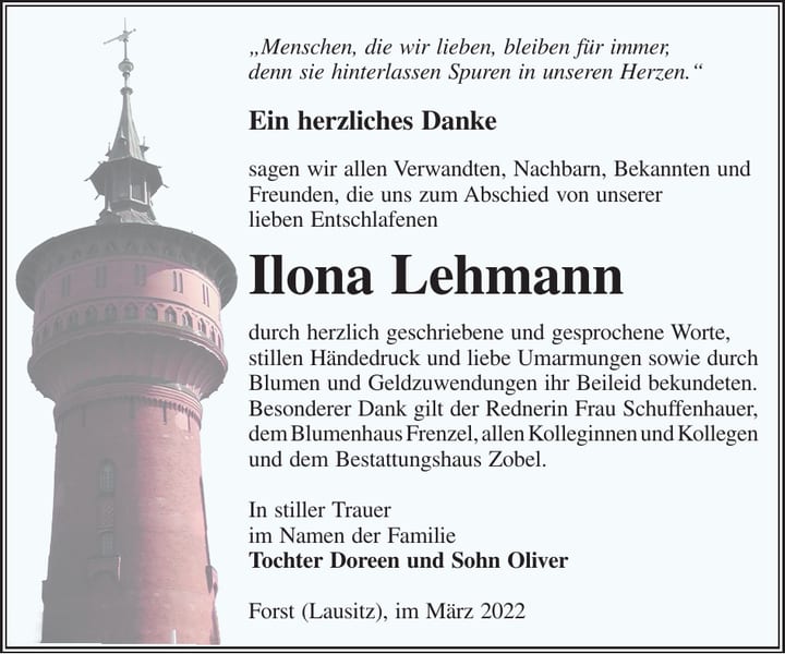 Danksagung Ilona Lehmann