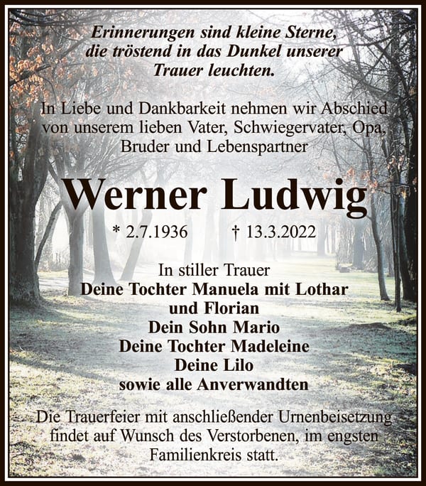 Traueranzeige Werner Ludwig