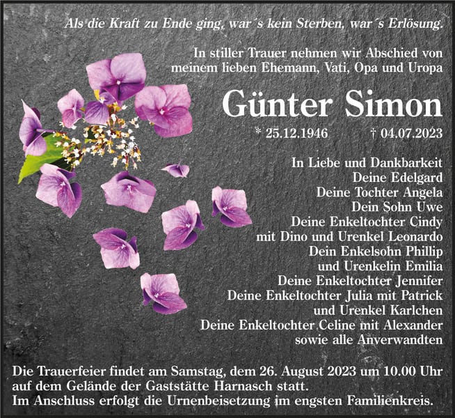 Traueranzeige Günter Simon