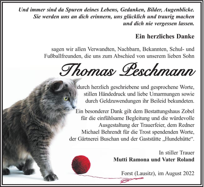 Danksagung Thomas Peschmann