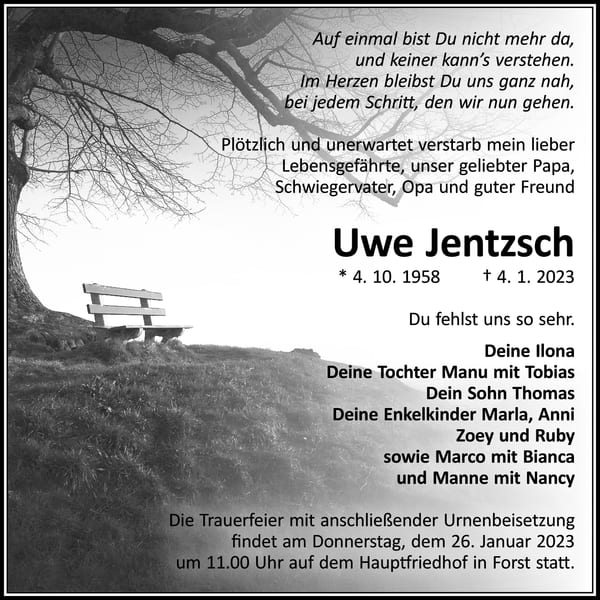 Traueranzeige Uwe Jentzsch