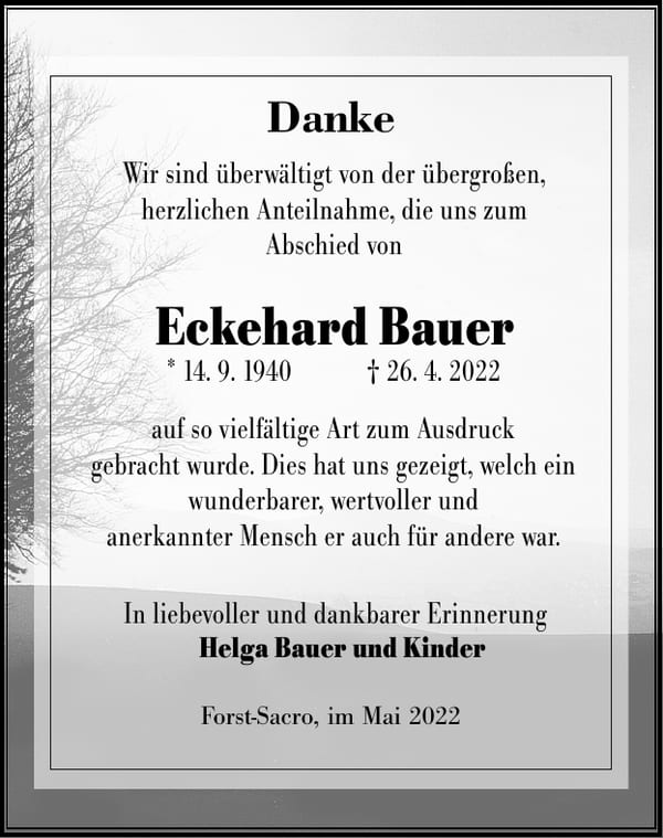 Danksagung Eckehard Bauer