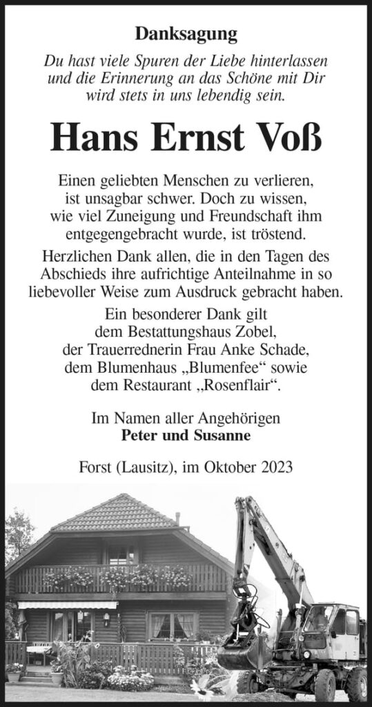 Danksagung Hans Ernst Voß