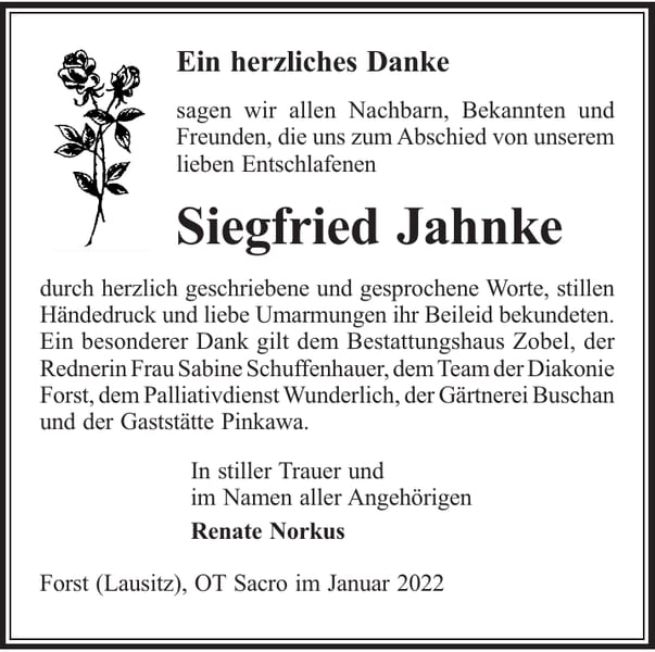 Danksagung Siegfried Jahnke