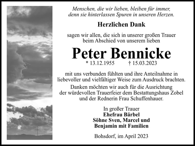 Danksagung Peter Bennicke