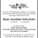 Traueranzeige Hans Joachim Schwitzke