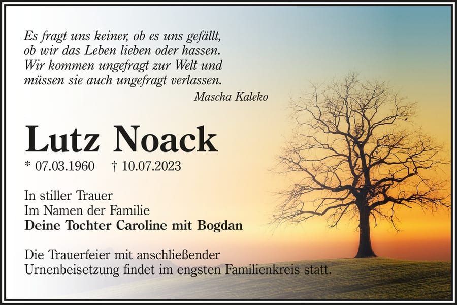 Traueranzeige Lutz Noack