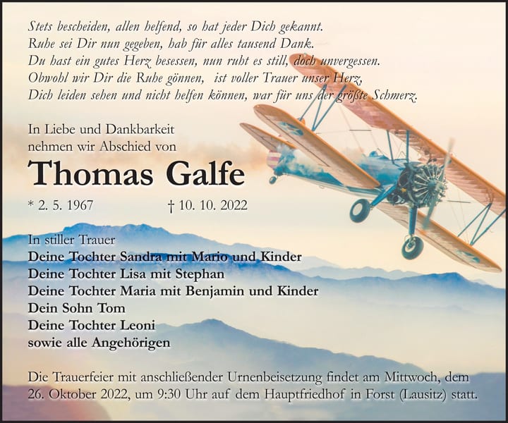 Traueranzeige Thomas Galfe