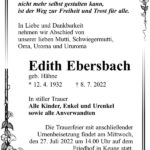 Traueranzeige Edith Ebersbach, geb. Hähne