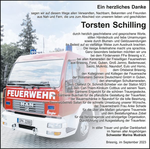 Danksagung Torsten Schilling