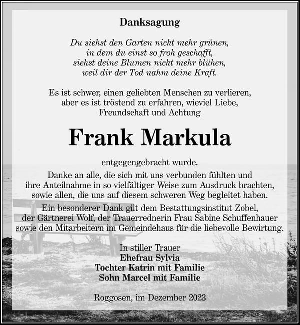 Danksagung Frank Markula