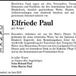 Danksagung Elfriede Paul, geb. Krüger