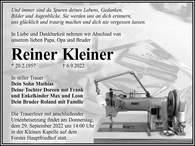Traueranzeige Reiner Kleiner