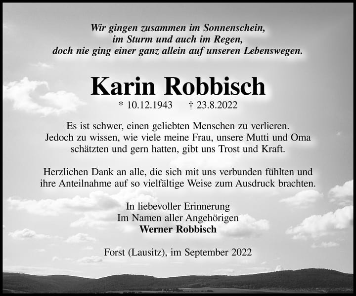 Danksagung Karin Robbisch