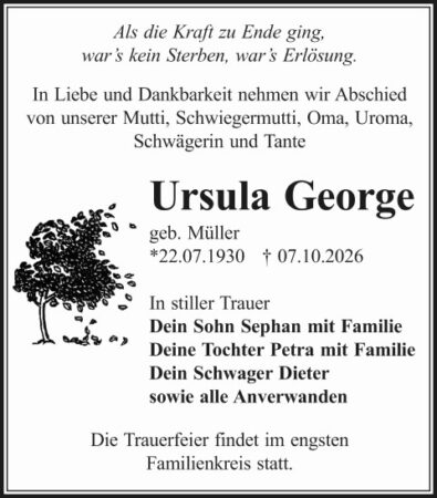 Traueranzeige Ursula George, geb. Müller