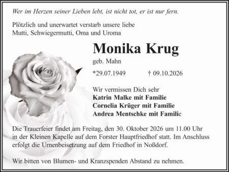 Traueranzeige Monika Krug geb. Mahn